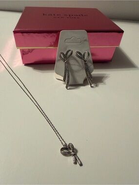 Kate Spade ♠️ Silver Bow Earrings & Necklace Set - All Tied Up NWOT